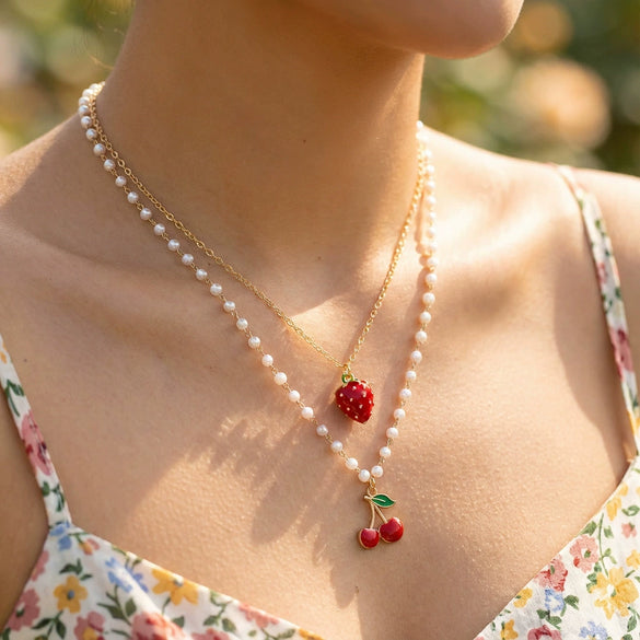 Wholesale Women's Fruit Pattern Fake Pearl And Alloy Electroplated Necklace For Layering