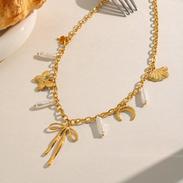 Wholesale Women's Fruit Pattern Stainless Steel Cuban Chain Necklace With Pvd Furnace Vacuum Real Gold Plating