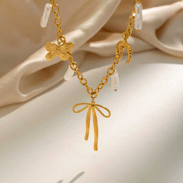 Wholesale Women's Fruit Pattern Stainless Steel Cuban Chain Necklace With Pvd Furnace Vacuum Real Gold Plating