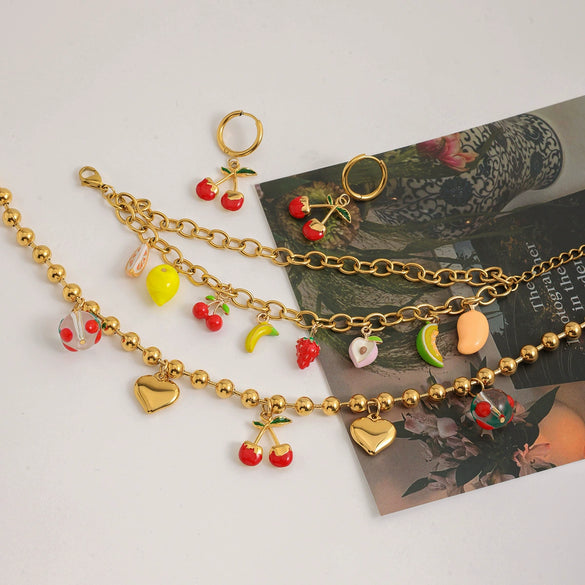 Wholesale Women's Fruit Pattern Titanium Steel And Stainless Steel Electroplated Pendant Necklace With Water Wave Chain