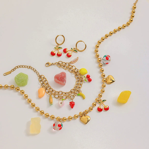 Wholesale Women's Fruit Pattern Titanium Steel And Stainless Steel Electroplated Pendant Necklace With Water Wave Chain