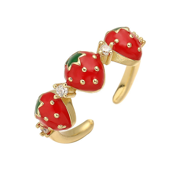 Wholesale Women's Fruit Shape Copper Ring With Dripping Oil Design And Sweet Style
