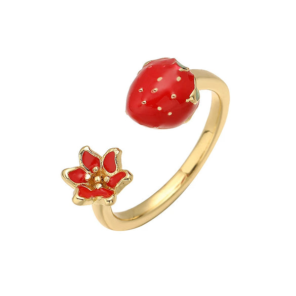 Wholesale Women's Fruit Shape Copper Ring With Dripping Oil Design And Sweet Style