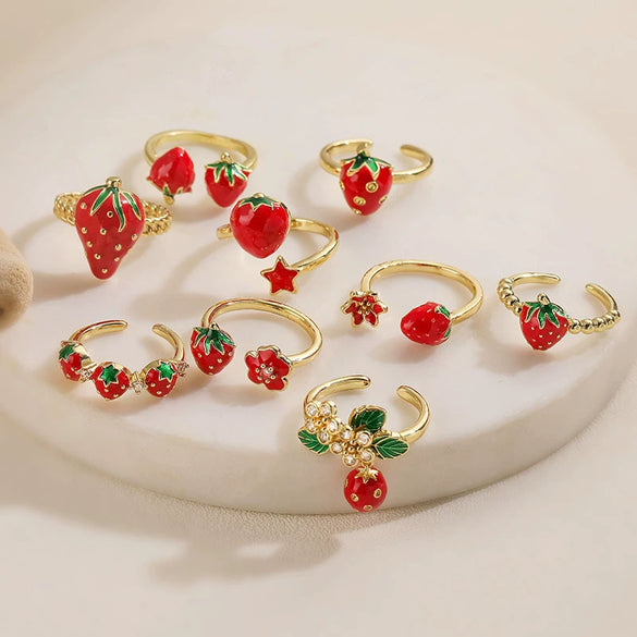 Wholesale Women's Fruit Shape Copper Ring With Dripping Oil Design And Sweet Style
