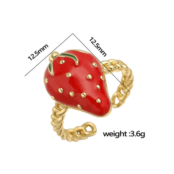 Wholesale Women's Fruit Shape Copper Ring With Dripping Oil Design And Sweet Style