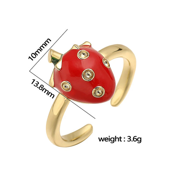 Wholesale Women's Fruit Shape Copper Ring With Dripping Oil Design And Sweet Style