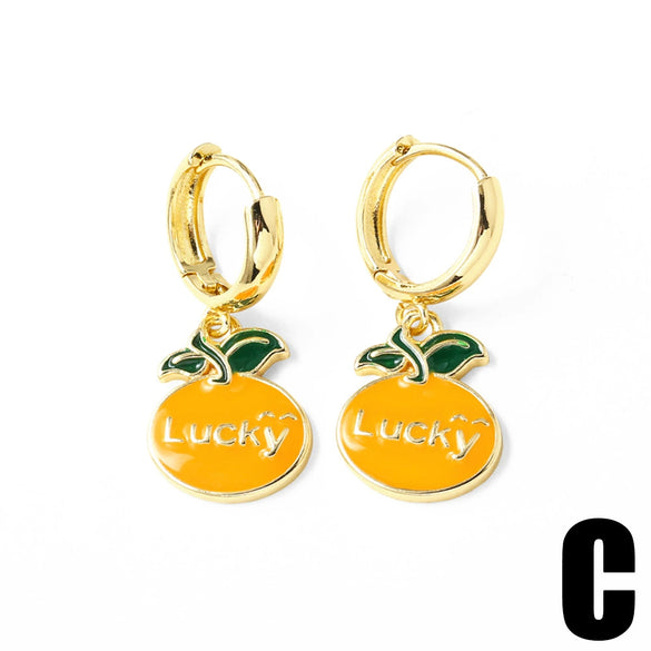 Wholesale Women's Fruit Shaped Copper Pendant Earrings With Fruit Dripping Oil Pattern And Electroplating