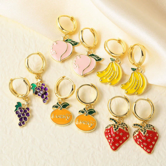 Wholesale Women's Fruit Shaped Copper Pendant Earrings With Fruit Dripping Oil Pattern And Electroplating