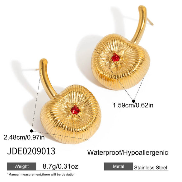 Wholesale Women's Fruit Shaped Stainless Steel Electroplated Red Rhinestone Cherry Earrings