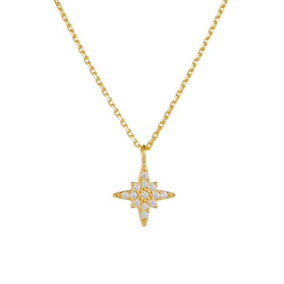 Wholesale Women's Full Diamond Eight Awn Star 925 Silver Necklace With Cross Chain Pendant