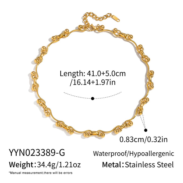 Wholesale Women's Future Style Geometric Heart Horseshoe 18K Real Gold Plated Handmade Chain Necklace Jewelry