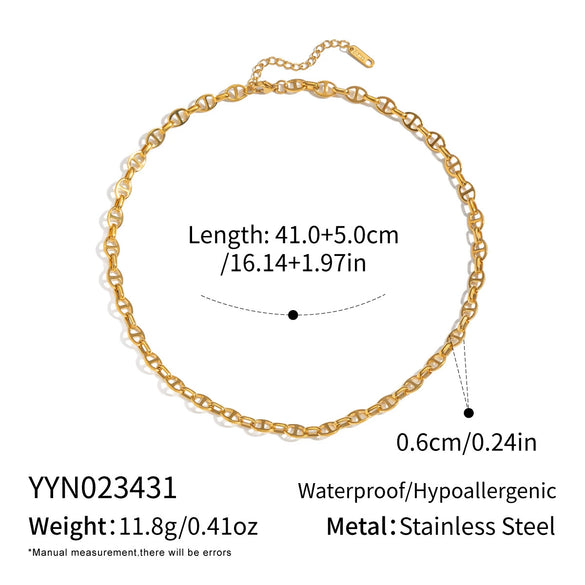 Wholesale Women's Future Style Geometric Heart Horseshoe 18K Real Gold Plated Handmade Chain Necklace Jewelry