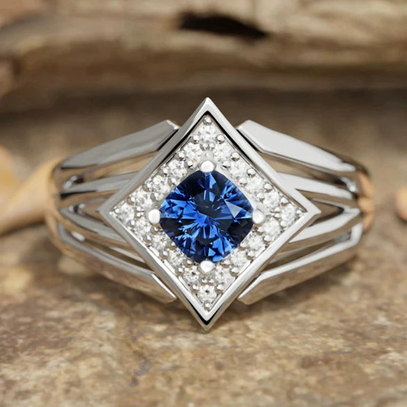 Wholesale Women's Futuristic Popular Copper Ring With Rhombus Geometric Microinlaid Zircon And Multilayer Design