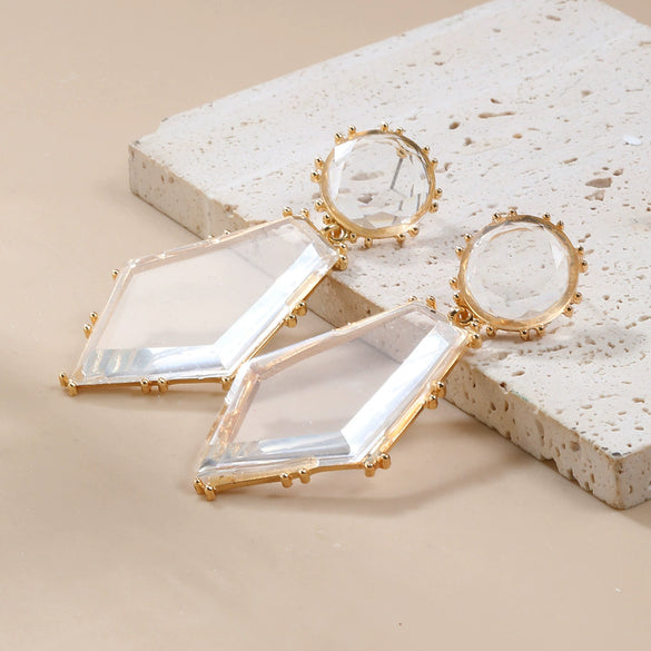 Wholesale Women's Geometric Acetate Plate Earrings With Electroplating Round Hexagonal Design
