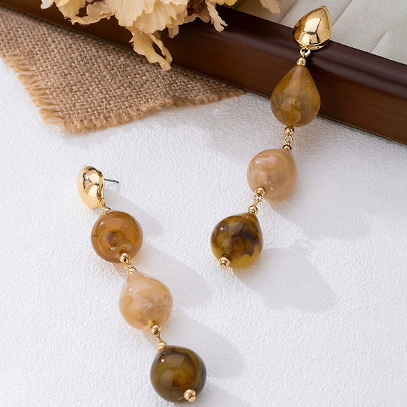Wholesale Women's Geometric Acrylic And Resin Electroplated Earrings With Water Drop Tassel Design