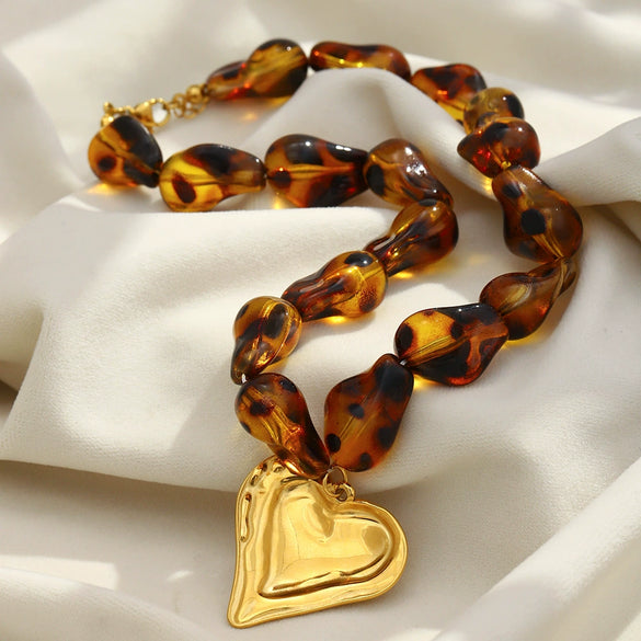 Wholesale Women's Geometric Acrylic And Stainless Steel Electroplated Heart Necklace