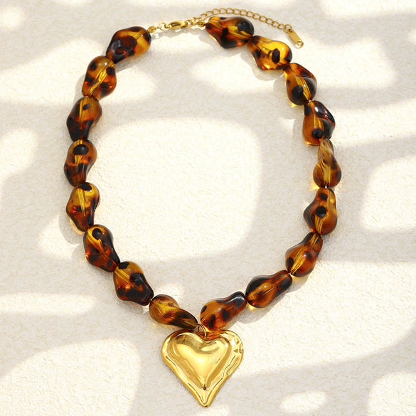 Wholesale Women's Geometric Acrylic And Stainless Steel Electroplated Heart Necklace