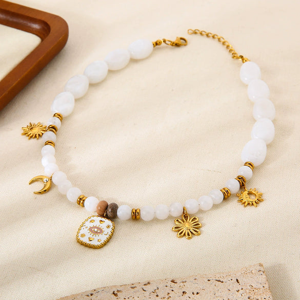 Wholesale Women's Geometric Acrylic Beaded Stainless Steel Electroplated Pendant Necklace