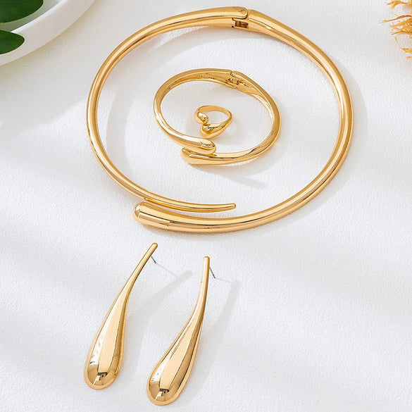 Wholesale Women's Geometric Alloy Electroplated Accessories Set Including Water Drop Earrings Choker Bracelet And Punk Simple Necklace
