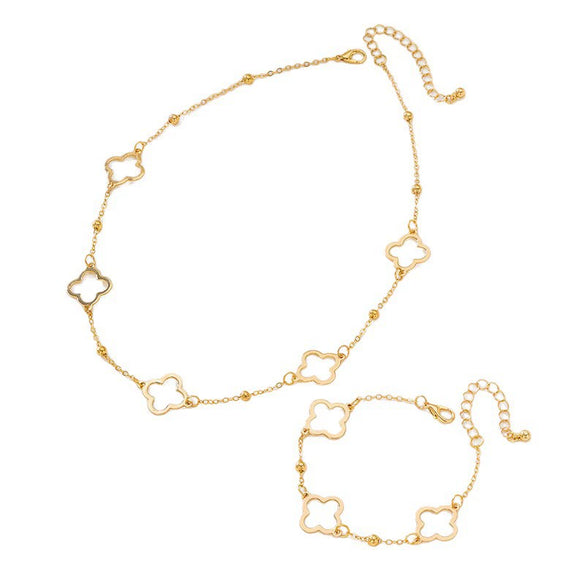 Wholesale Women's Geometric Alloy Electroplated Clover Bracelet And Necklace Jewelry