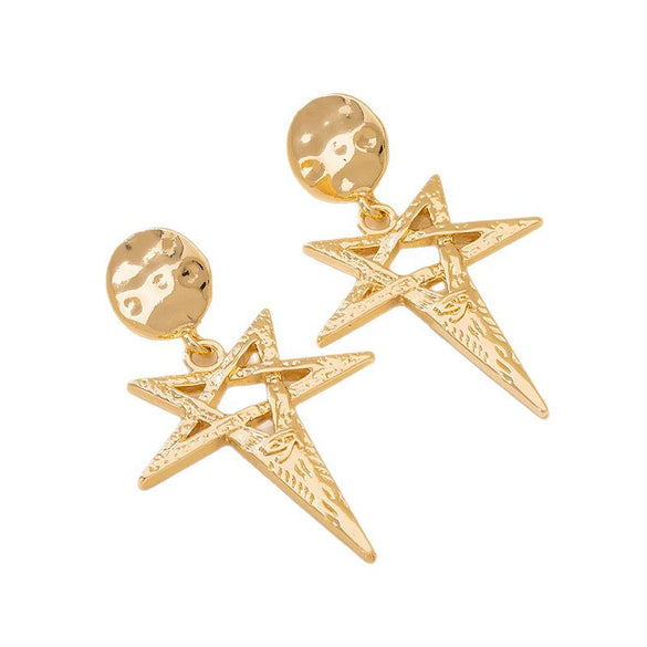 Wholesale Women's Geometric Alloy Electroplated Hollow Fivepointed Star Earrings