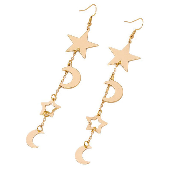 Wholesale Women's Geometric Alloy Electroplated Stainless Steel Midlength Star And Moon Earrings With Tassel Ear Threaders