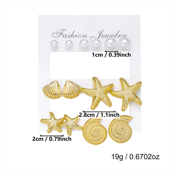 Wholesale Women's Geometric Alloy Electroplated Starfish Conch Pearl Earring Set
