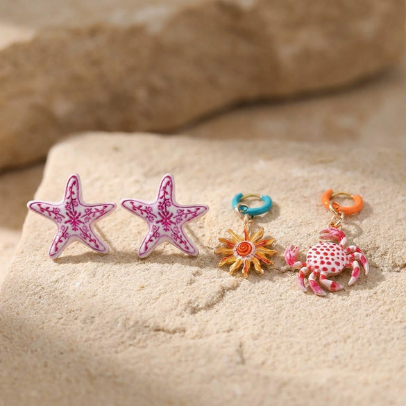 Wholesale Women's Geometric Alloy Electroplated Starfish Conch Pearl Earring Set