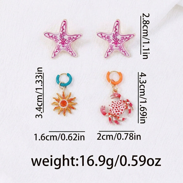 Wholesale Women's Geometric Alloy Electroplated Starfish Conch Pearl Earring Set