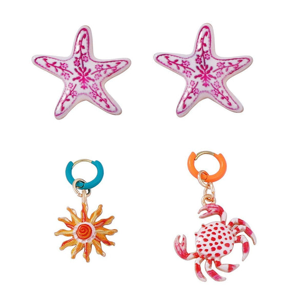 Wholesale Women's Geometric Alloy Electroplated Starfish Conch Pearl Earring Set