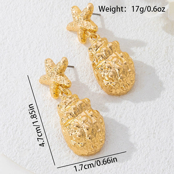 Wholesale Women's Geometric Alloy Electroplated Starfish Shell Earrings In Vintage Elegant Style