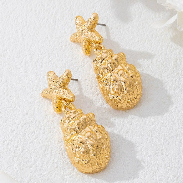 Wholesale Women's Geometric Alloy Electroplated Starfish Shell Earrings In Vintage Elegant Style