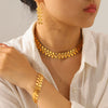 Wholesale Women's Geometric And Sunflower Pattern Gold Plated Stainless Steel Bracelet Jewelry