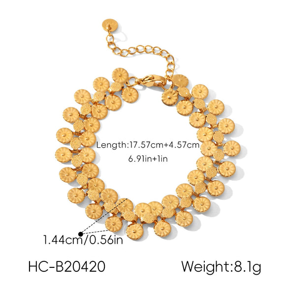 Wholesale Women's Geometric And Sunflower Pattern Gold Plated Stainless Steel Bracelet Jewelry