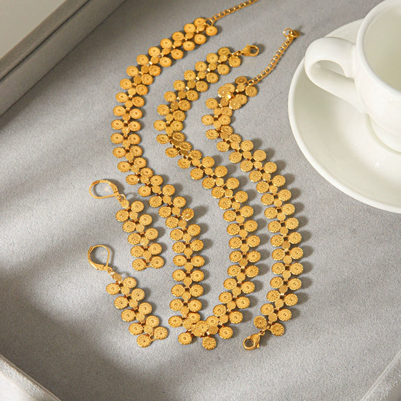 Wholesale Women's Geometric And Sunflower Pattern Gold Plated Stainless Steel Bracelet Jewelry