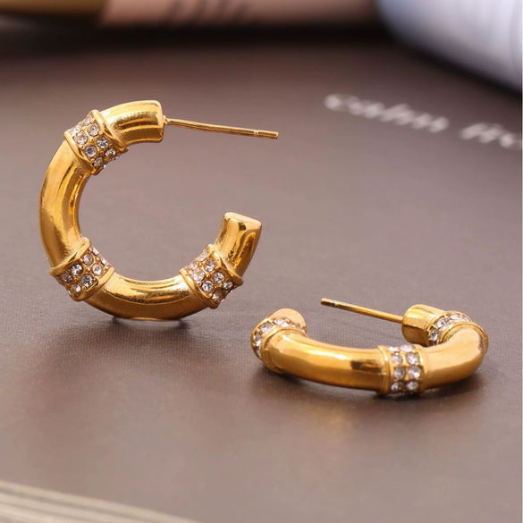 Wholesale Women's Geometric And Ushaped Stainless Steel Electroplated Ferris Wheel Cshaped Diamond Earrings
