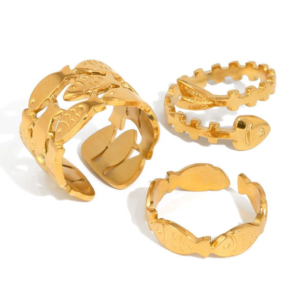 Wholesale Women's Geometric Animal Stainless Steel Rings With Vacuum Real Gold Plating In Pvd Furnace