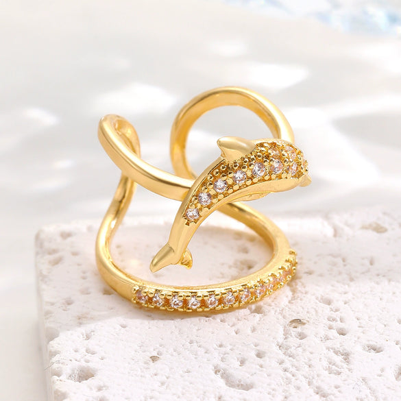 Wholesale Women's Geometric Animal Style Copper Zircon Electroplated Openstyle Nail Rings