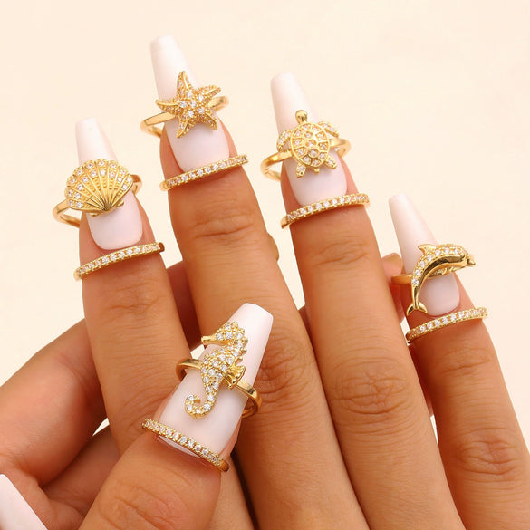Wholesale Women's Geometric Animal Style Copper Zircon Electroplated Openstyle Nail Rings