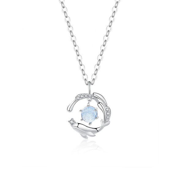 Wholesale Women's Geometric Animal Style S925 Sterling Silver Inlaid Colored Glaze Whale Pendant Necklace With Cross Chain