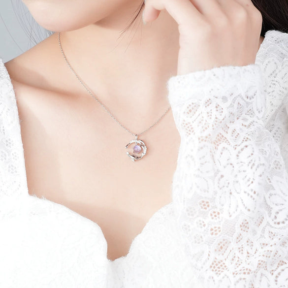 Wholesale Women's Geometric Animal Style S925 Sterling Silver Inlaid Colored Glaze Whale Pendant Necklace With Cross Chain