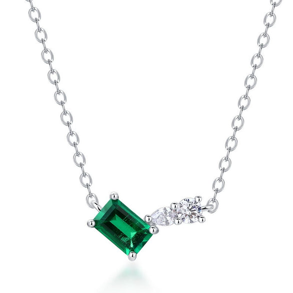Wholesale Women's Geometric Anise Cultivation Emerald 925 Silver Inlay Clavicle Chain Necklace