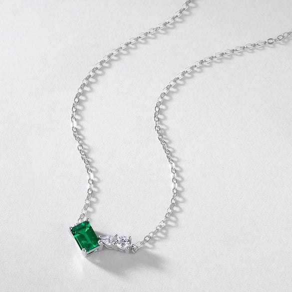 Wholesale Women's Geometric Anise Cultivation Emerald 925 Silver Inlay Clavicle Chain Necklace
