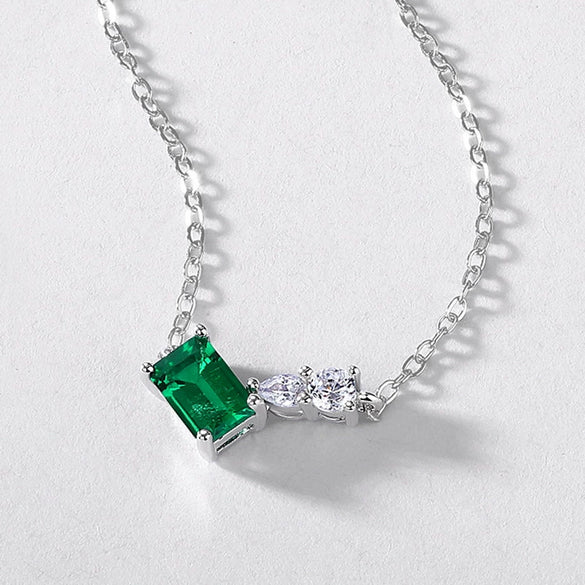 Wholesale Women's Geometric Anise Cultivation Emerald 925 Silver Inlay Clavicle Chain Necklace