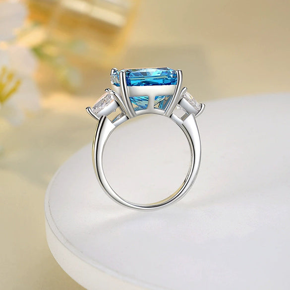 Wholesale Women's Geometric Aquamarine Ring In S925 Sterling Silver With Highcarbon Diamond Zircon