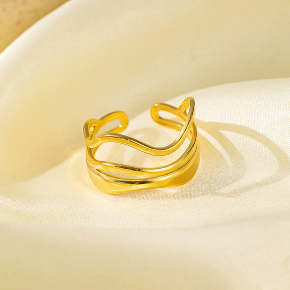 Wholesale Women's Geometric Asymmetrical Open Ring Titanium Steel Electroplated