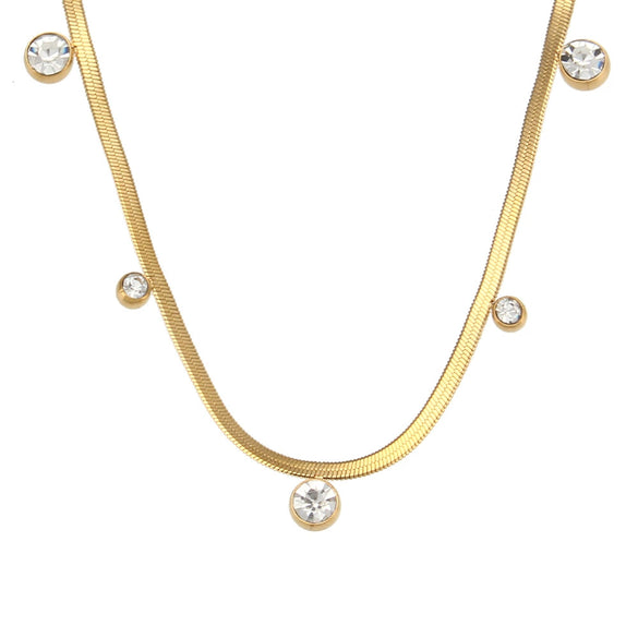 Wholesale Women's Geometric Asymmetrical Round Zircon Stainless Steel And Titanium Steel Electroplated Snake Bone Chain Necklace