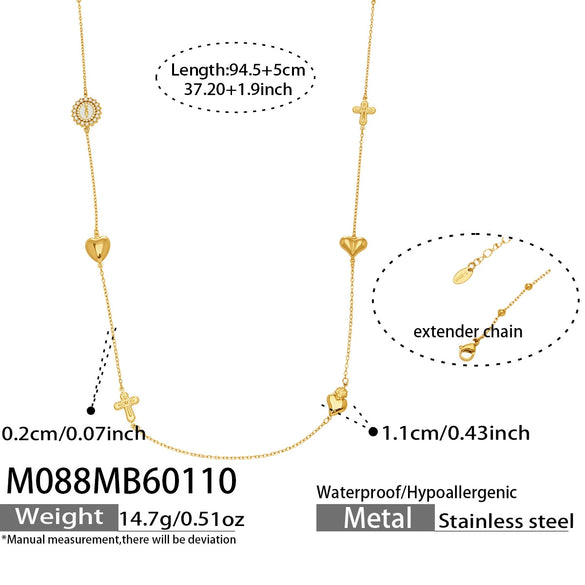 Wholesale Women's Geometric Bearshaped Heart Cross Stainless Steel And Titanium Steel Ball Chain Sweater Chain With Goldplated Inlaid Artificial Gemstones And Semiprecious Stones