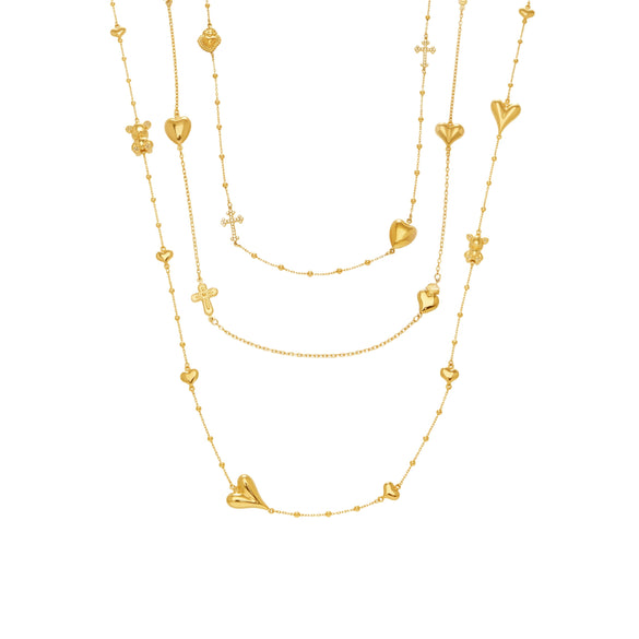 Wholesale Women's Geometric Bearshaped Heart Cross Stainless Steel And Titanium Steel Ball Chain Sweater Chain With Goldplated Inlaid Artificial Gemstones And Semiprecious Stones