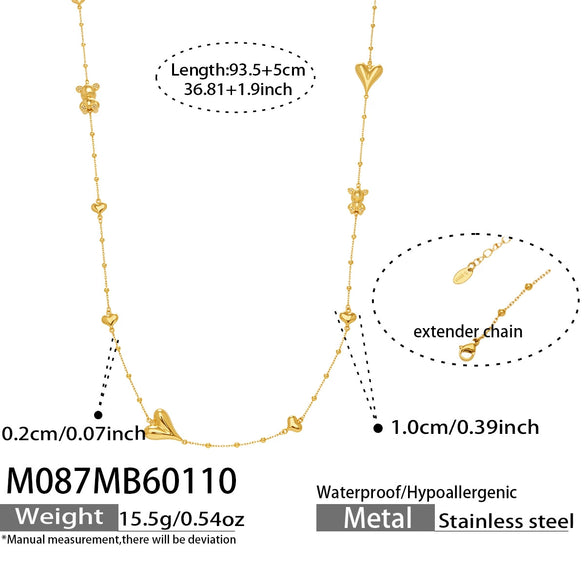 Wholesale Women's Geometric Bearshaped Heart Cross Stainless Steel And Titanium Steel Ball Chain Sweater Chain With Goldplated Inlaid Artificial Gemstones And Semiprecious Stones